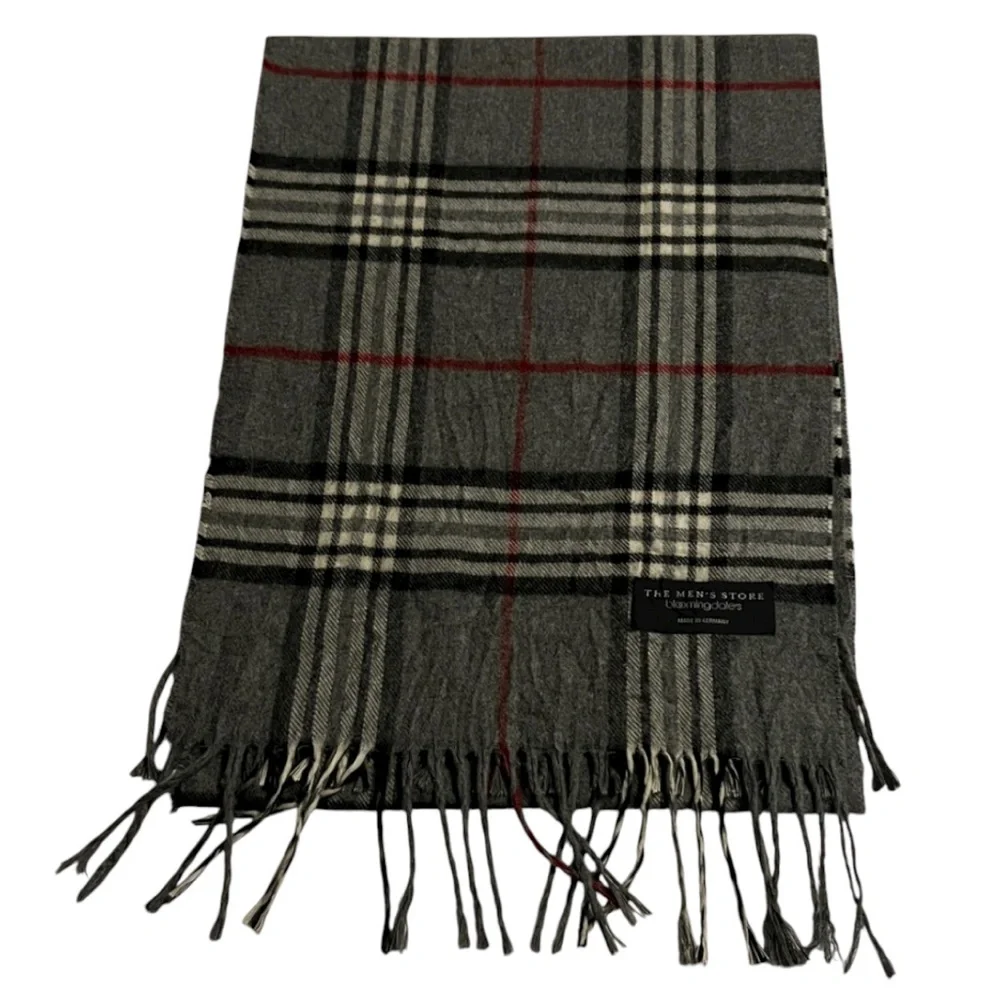 The Men's Store Bloomingdale’s Charcoal Red Checkered Scarf Made in Germany EUC